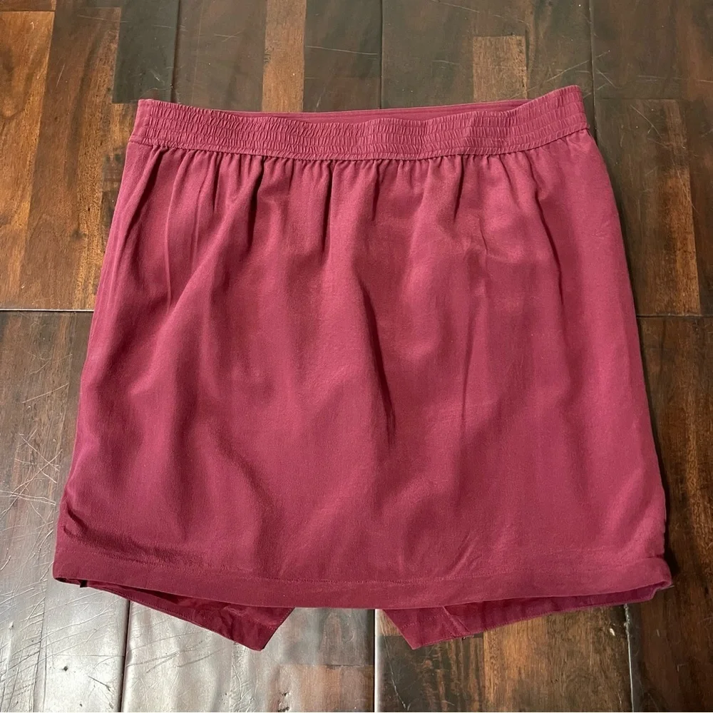 NWT Madewell Burgundy SILK PARKWAY SKIRT Crossover Faux Wrap Mini Size Large